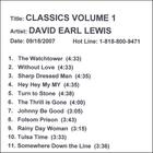 David Earl Lewis - Classics Volume 1